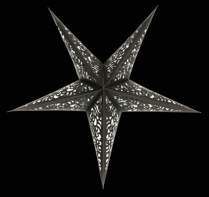 Baby Kala Black / Silverglitter - Foldable glowing Paperstar with 5 points, 40 cm